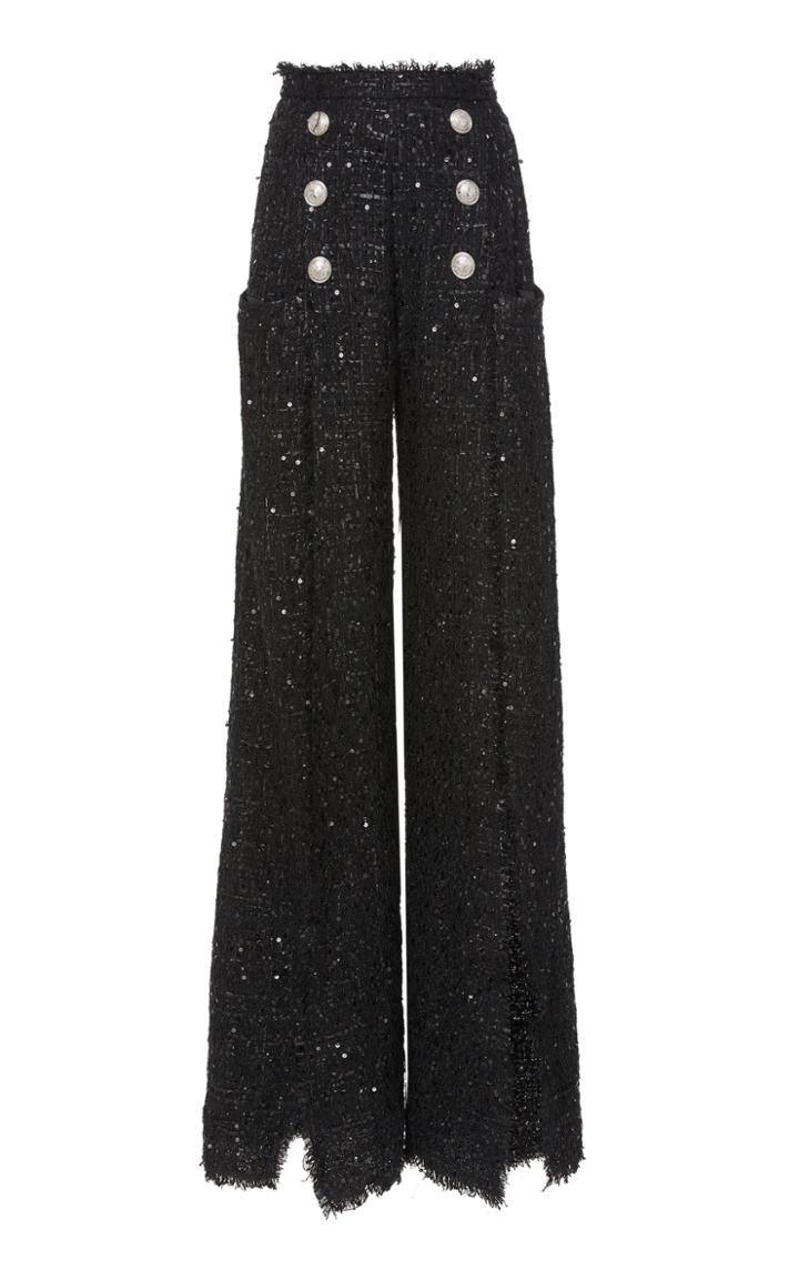 Balmain High-waisted Slit Tweed Pants