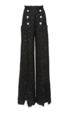Balmain High-waisted Slit Tweed Pants