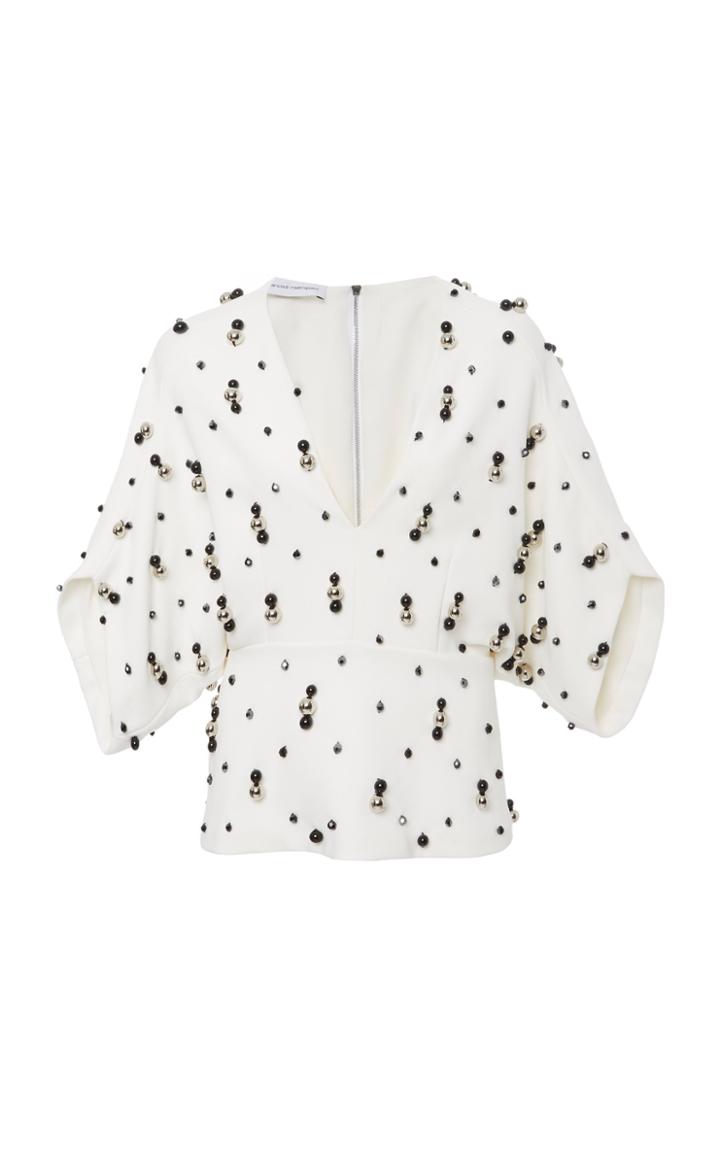 Narciso Rodriguez Embroidered Dolman Sleeve Structured Textured Crepe Top
