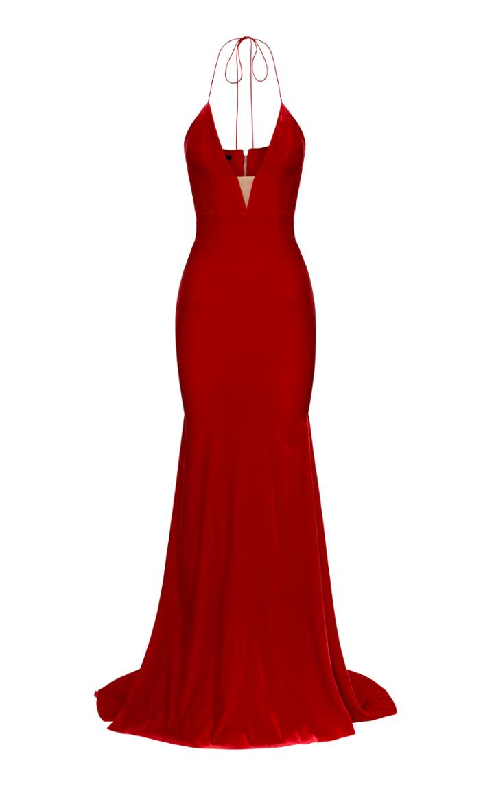 Alex Perry Arlen Silk Velvet Halter Gown