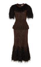Michael Kors Collection Faux Feather-paneled Metallic Stretch-knit Midi Dress
