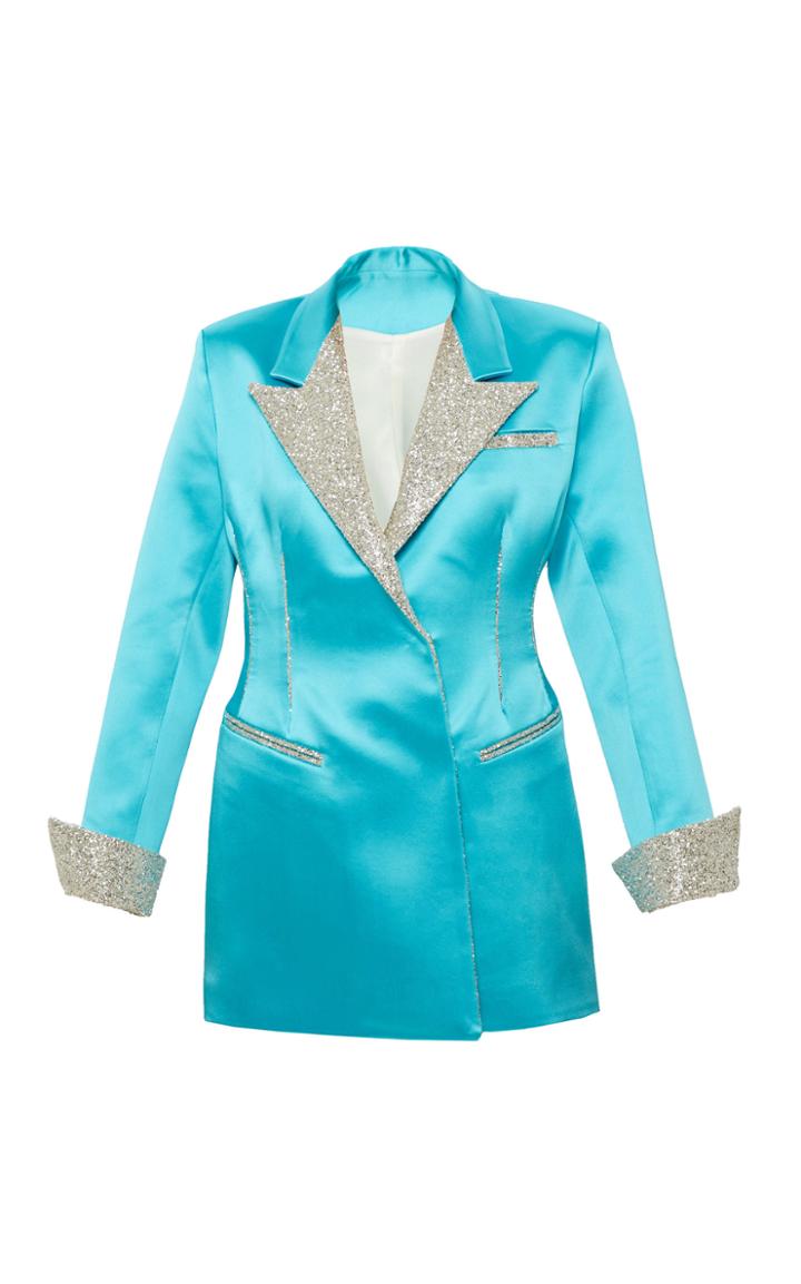 Moda Operandi Mach & Mach Aqua Blue Tuxedo Blazer Dress