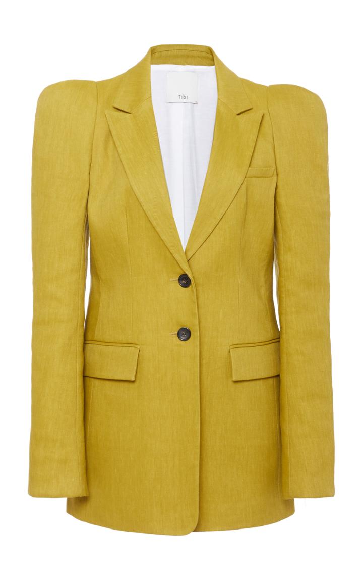 Moda Operandi Tibi Bonded Wesson Linen Blend Sculpted Sleeve Tailored Blazer Size: 2