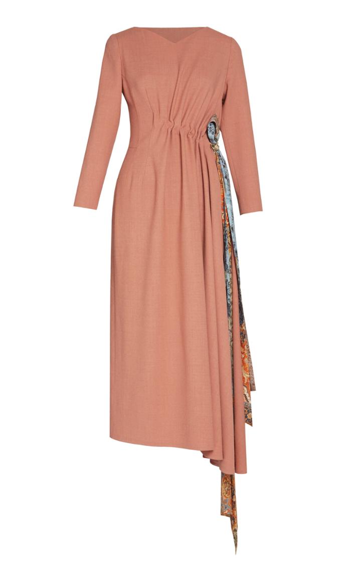 Lake Studio Long Sleeve Gathered Wool Midi Dress