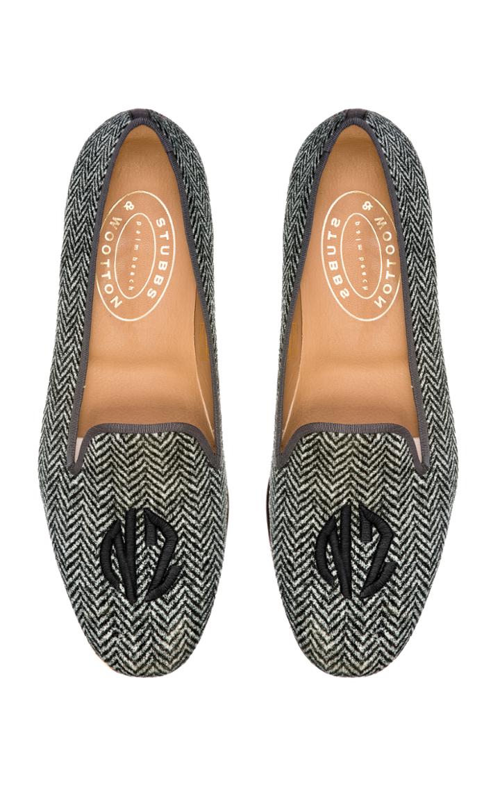 Stubbs & Wootton Herringbone Monogram Slipper