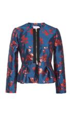 Carolina Herrera Zip-detailed Satin-jacquard Peplum Jacket