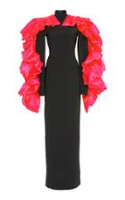 Christian Siriano Turtleneck Column Gown With Organza Blouse Sleeve