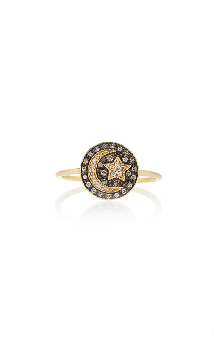 Sydney Evan Pave Small Moon & Star Medallion Ring
