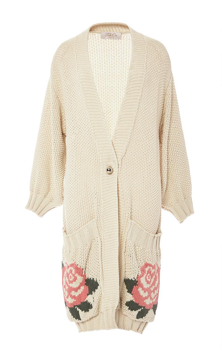 Tak.ori Beige Bracelet Sleeve Rose Sweater