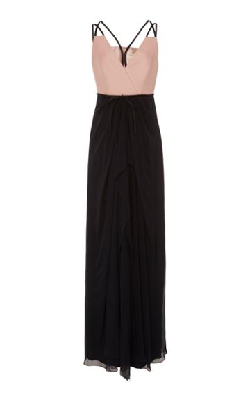 Herve Pierre Draped Contrast Chiffon Gown