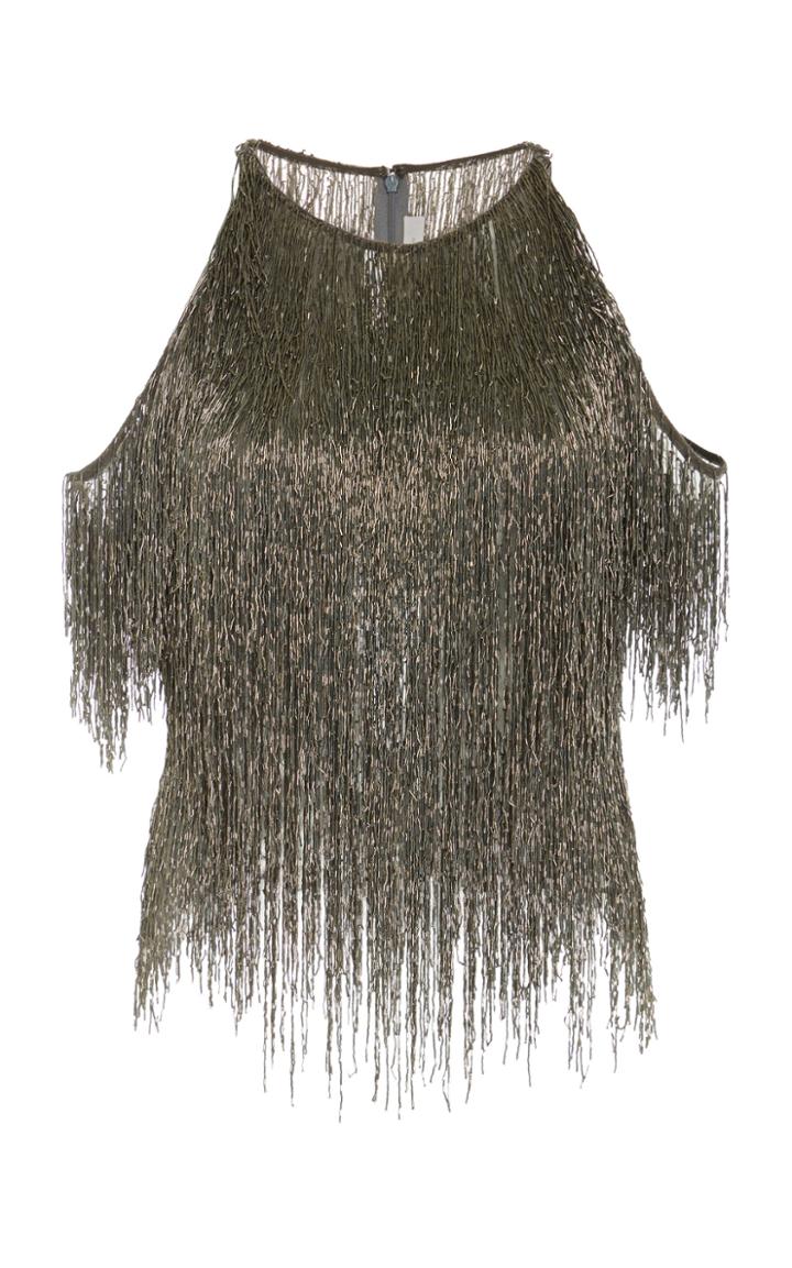 Naeem Khan Fringe-trimmed Cold-shoulder Top
