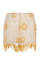 Anna Sui Lotus Lower Embroidered Mesh Shorts