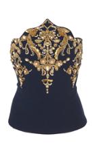 Oscar De La Renta Embellished Strapless Wool-blend Top
