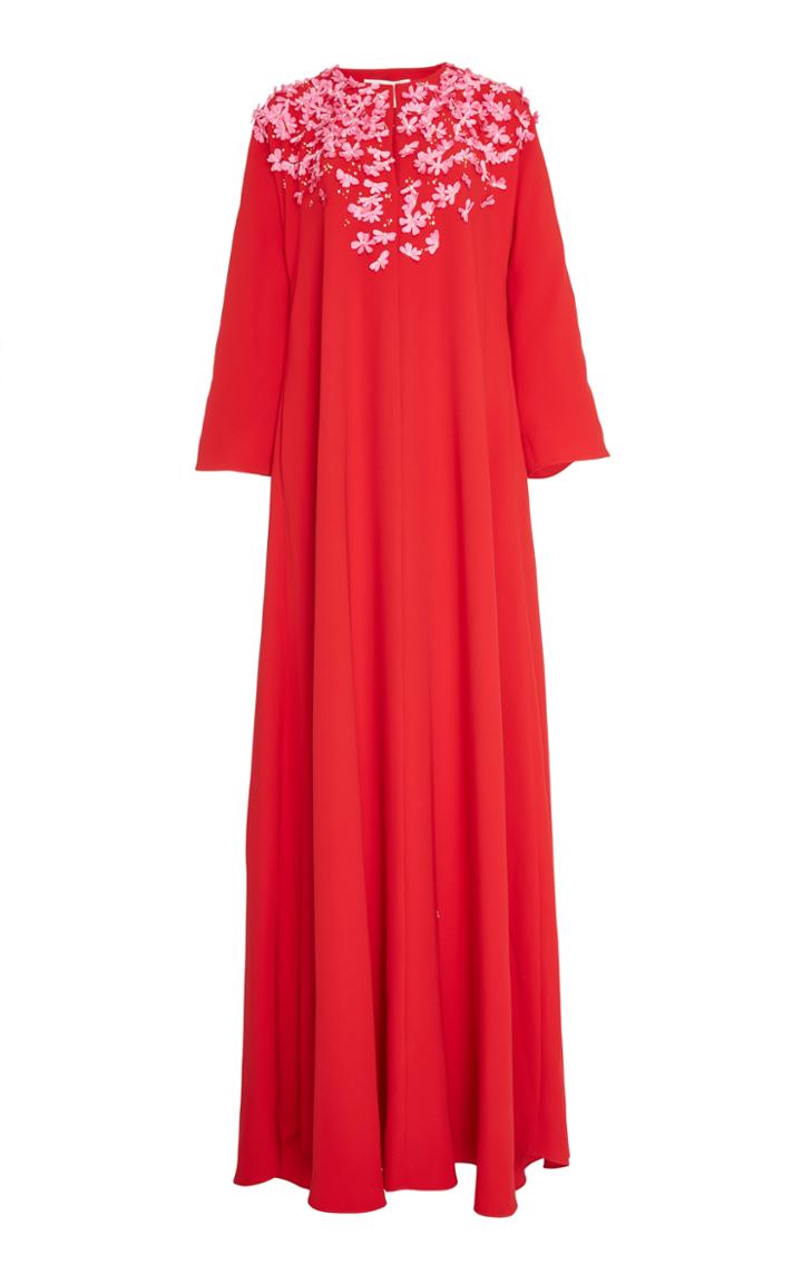 Carolina Herrera Silk Scarlet Embroidered Maxi Dress