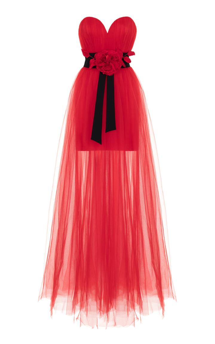 Rasario Tulle Gown With Red Flower