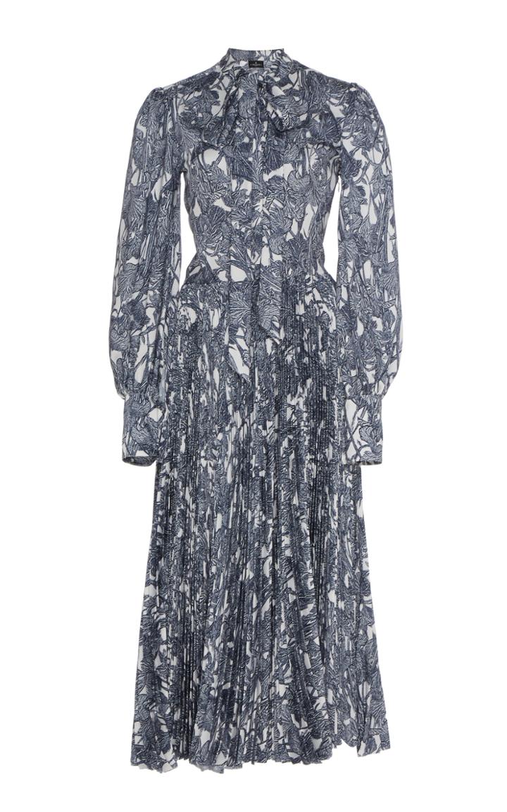 J. Mendel Patterned Pussy-bow Silk Midi Dress