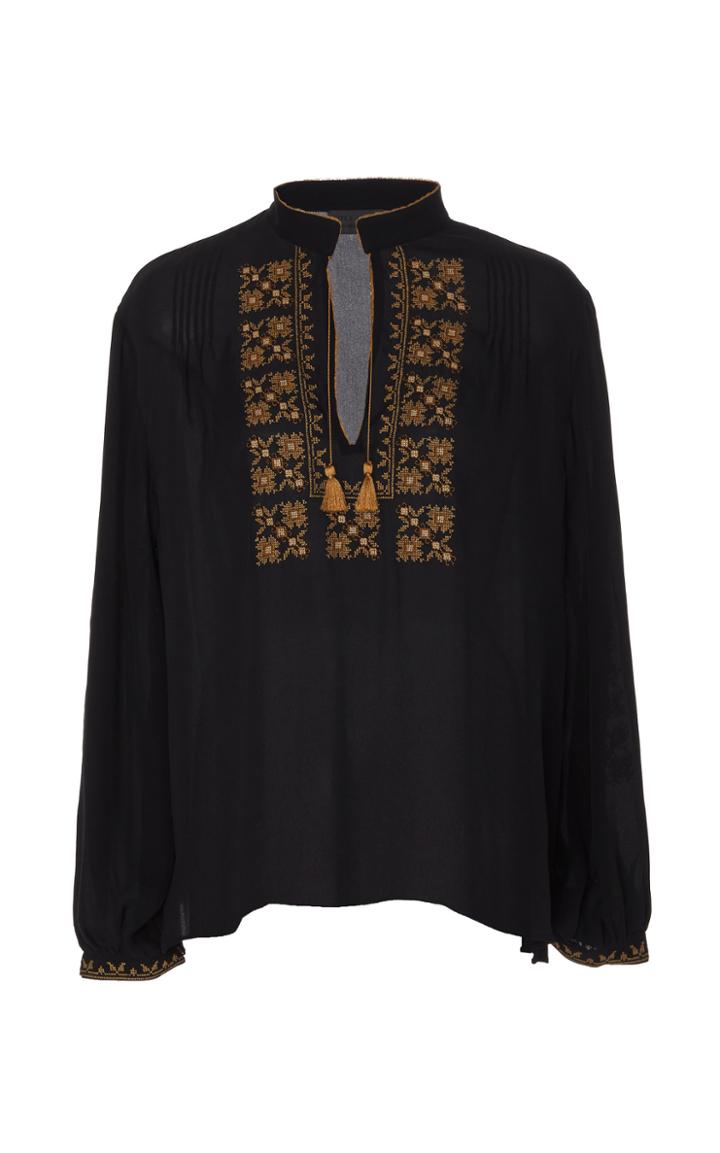 Moda Operandi Nili Lotan Karina Silk Embroidered Top Size: Xs