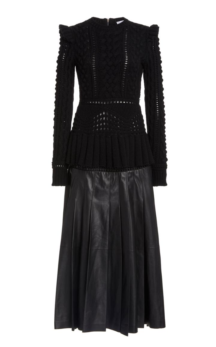 Moda Operandi Gabriela Hearst Elisa Cable-knit And Leather Midi Dress