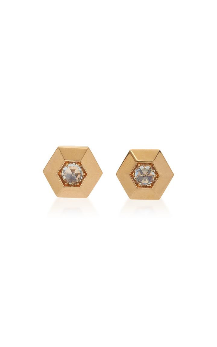 Fred Leighton Yellow Gold Rose-cut Diamond Hexagonal Stud Earrings