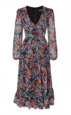 Saloni Devon Ruffled Floral-print Silk Midi Dress Size: 6
