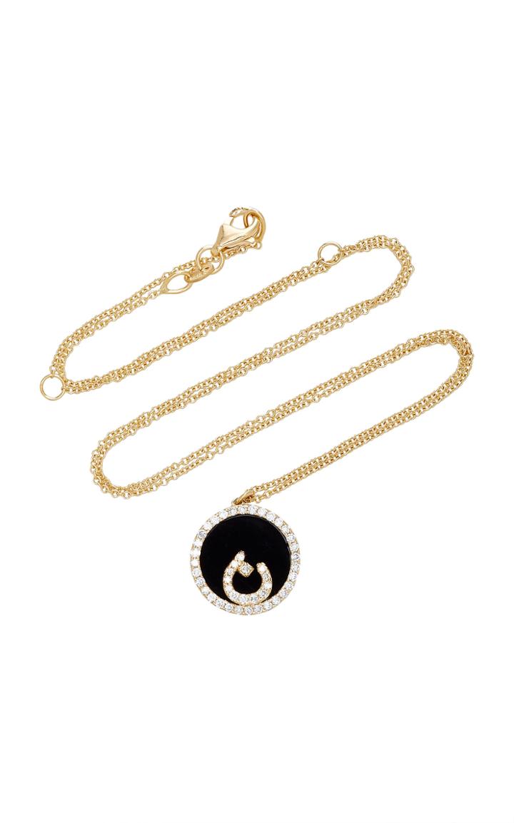 Names By Noush Treasure Disk Arabic Initial Necklace With Onyx Gemstone
