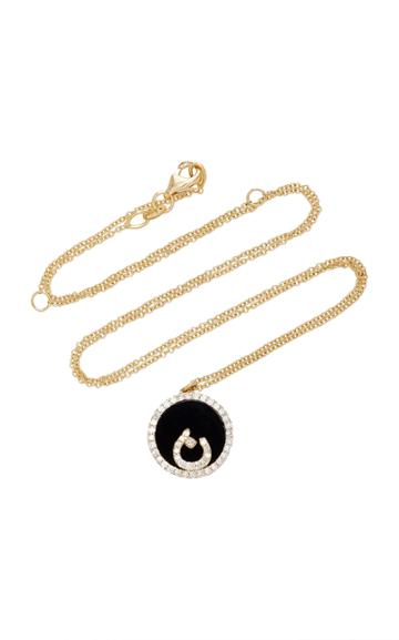 Names By Noush Treasure Disk Arabic Initial Necklace With Onyx Gemstone