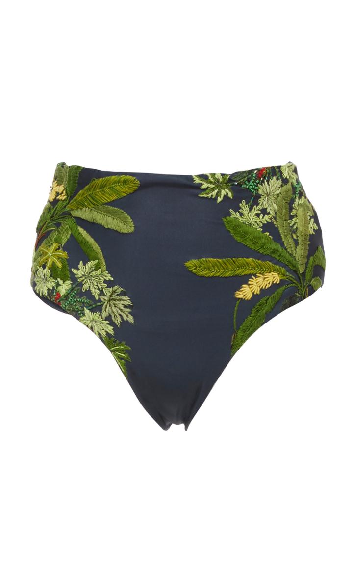 Agua By Agua Bendita Alicia Printed Embroidered High-waisted Bikini Bottom