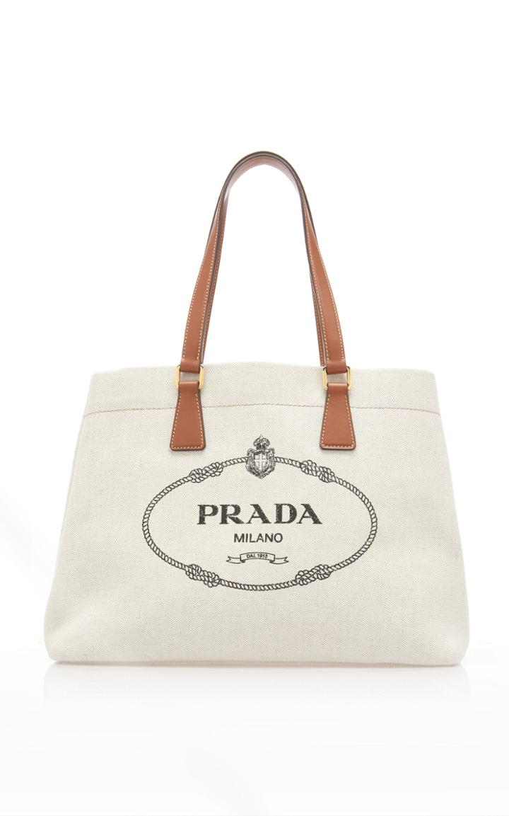 Prada Logo-embroidered Canvas Tote Bag