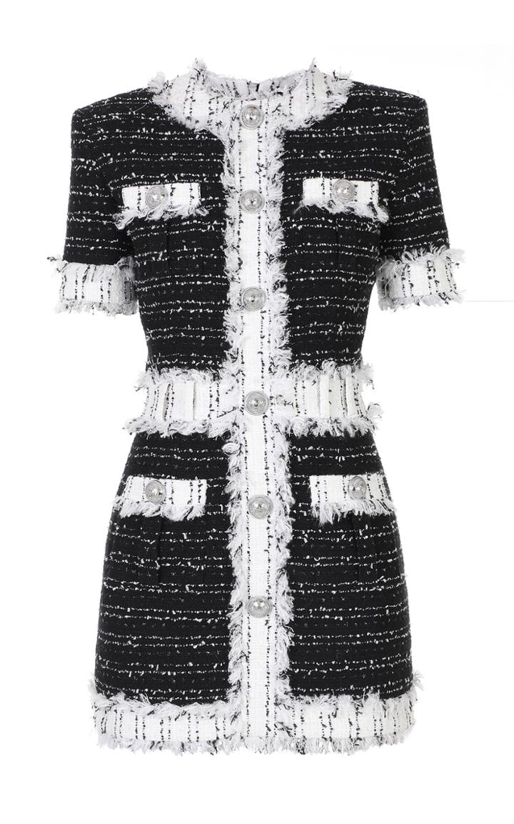 Balmain Tweed Grid Button-up Dress
