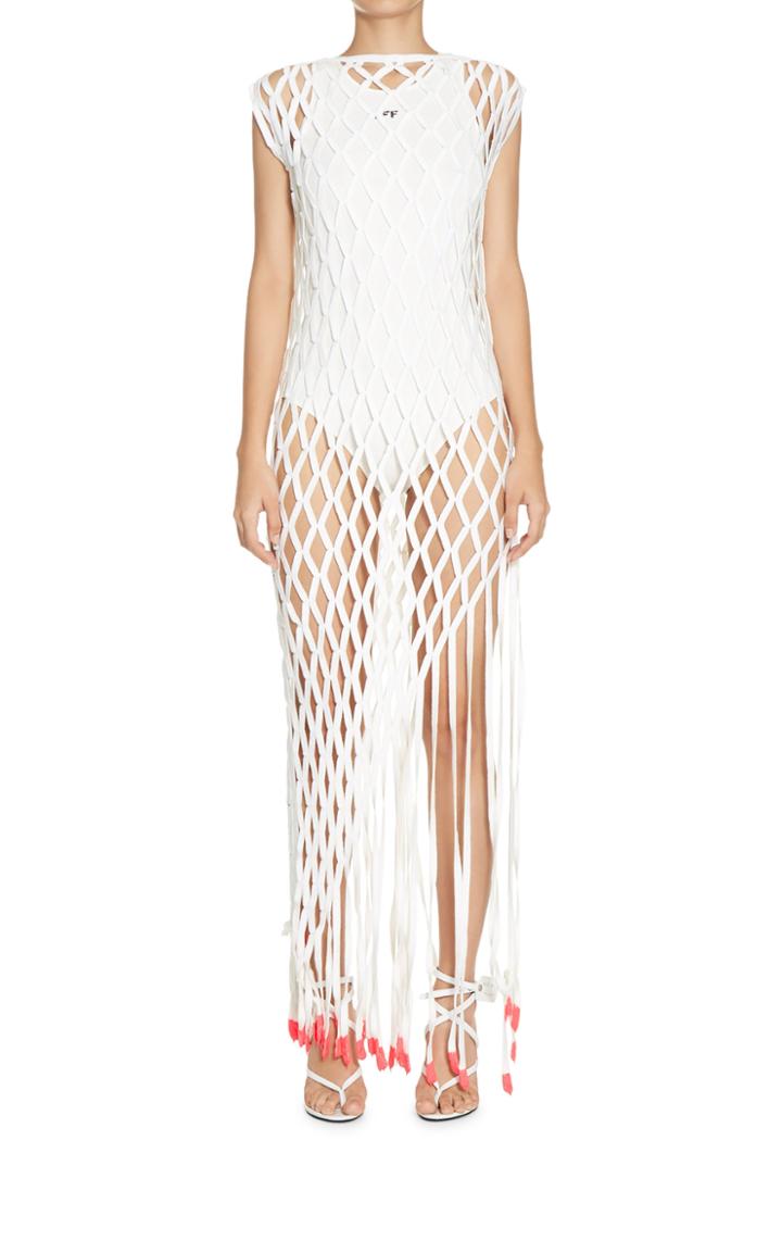 Moda Operandi Off-white C/o Virgil Abloh Rete Open-hole Fringe Maxi Dress Size: 40