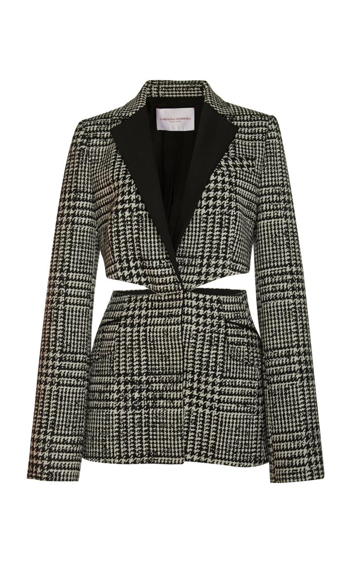 Carolina Herrera Cutout-accented Prince Of Wales Silk-wool Blazer
