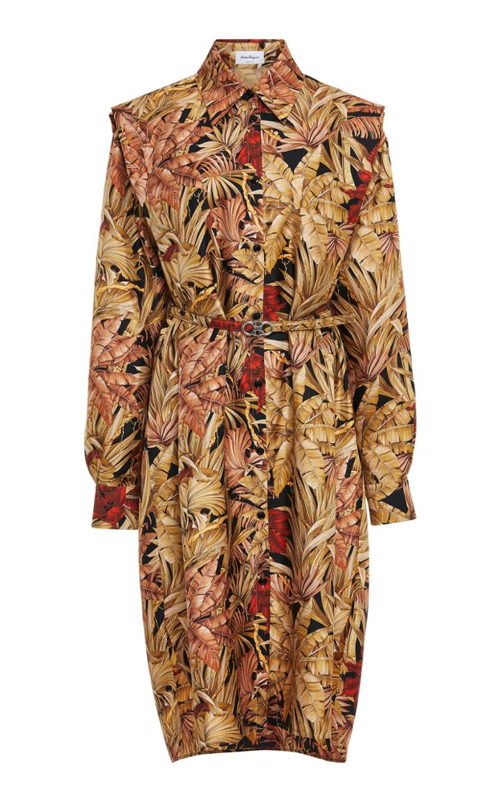 Salvatore Ferragamo Indocina Print Silk Twill Shirt Dress