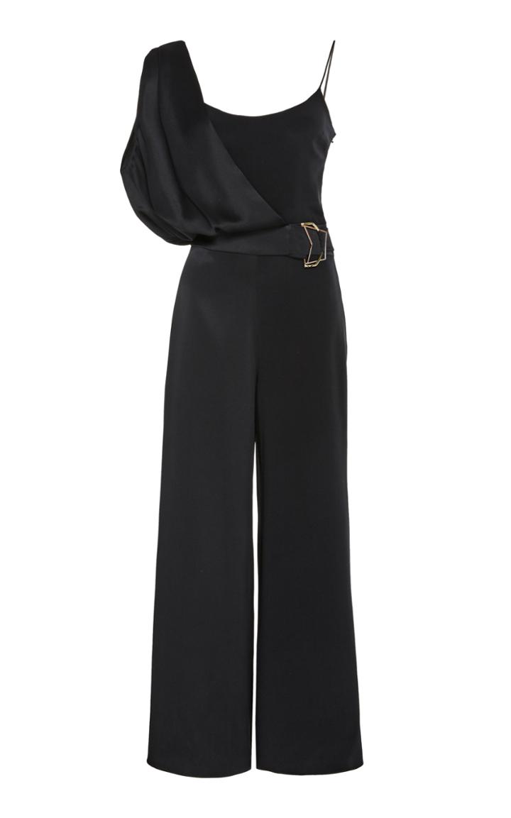 Cushnie Buckled Draped Panel Silk Jumpsuit