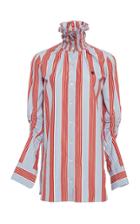 Carven Striped Smocked Collar Shirt