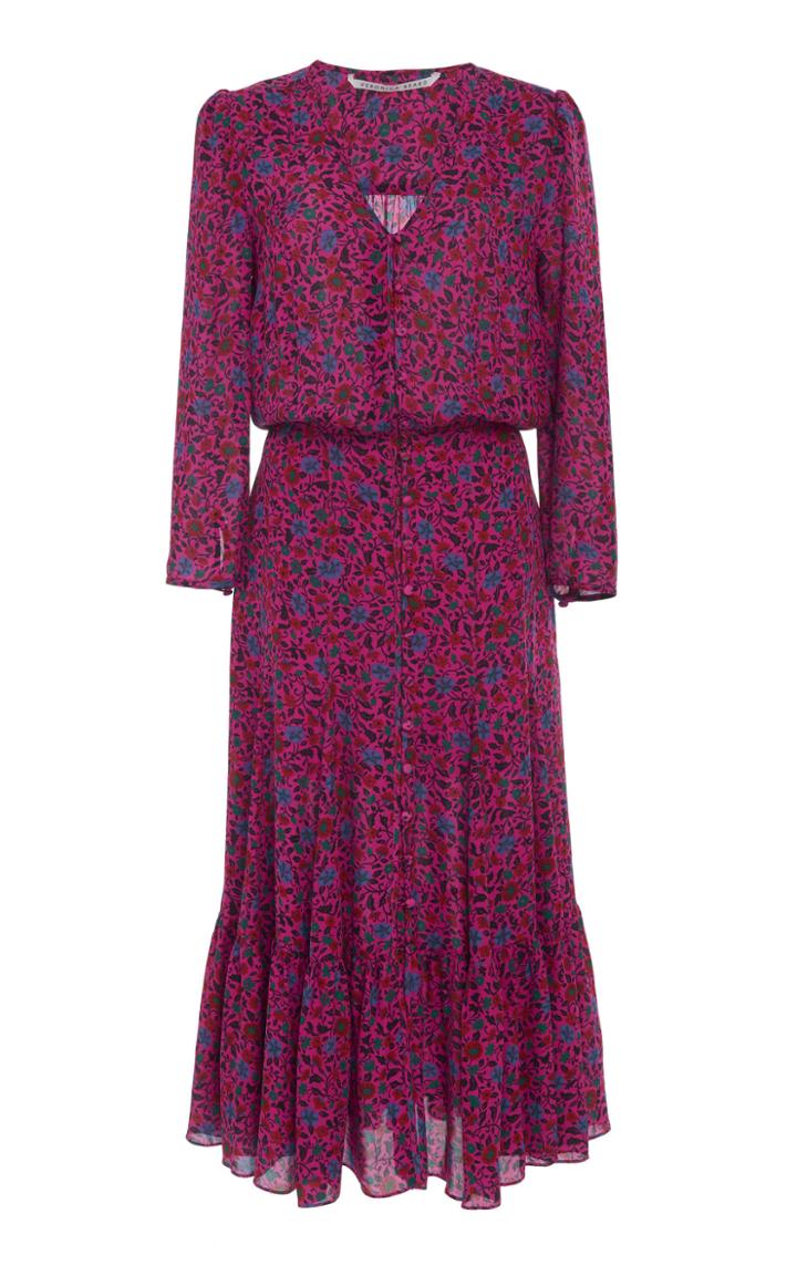 Veronica Beard Lasanna Button-front Floral Silk Midi Dress