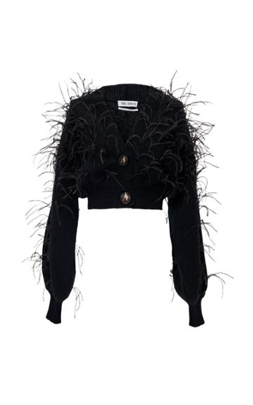 The Attico Feather-embellished Wool Cropped Cardigan