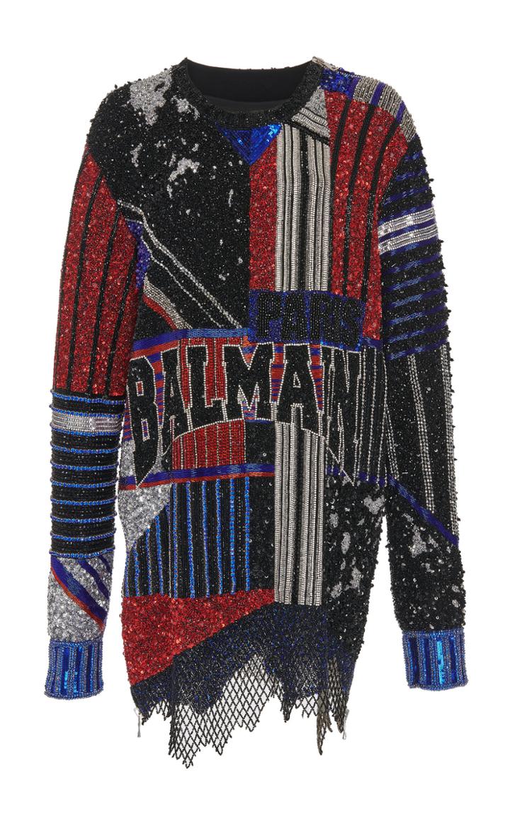 Balmain Long Sleeve Embroidered Mini Dress