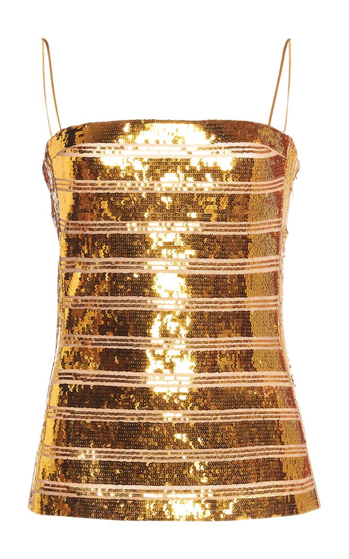 Galvan Stargaze Striped Sequined Satin Top