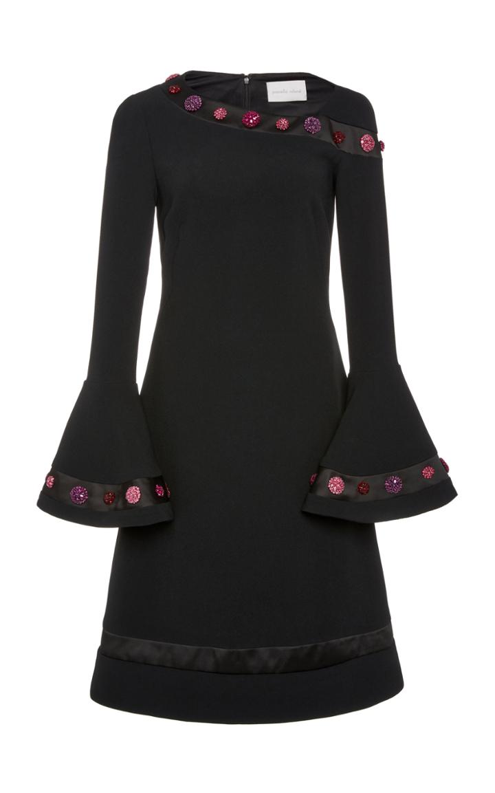 Pamella Roland Stretch Crepe Dress With Floral Embroidery