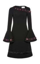 Pamella Roland Stretch Crepe Dress With Floral Embroidery