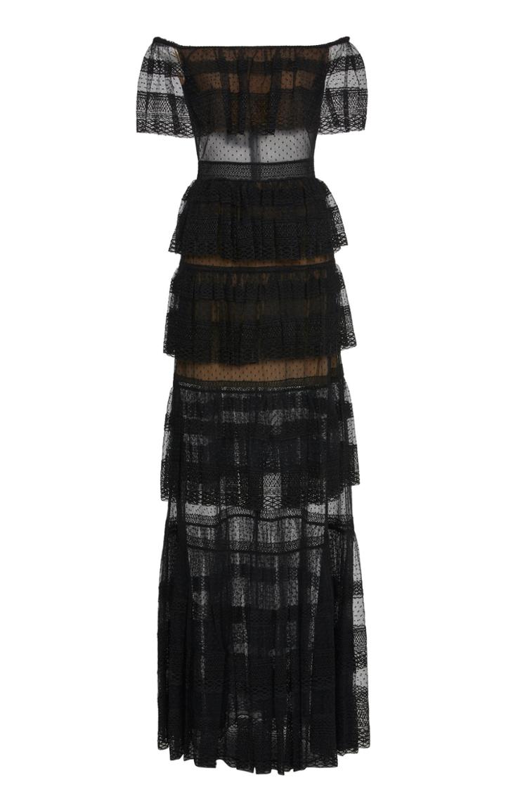 Zuhair Murad Tiered Off-the-shoulder Silk-blend Lace Maxi Dress