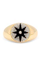 Colette Jewelry Classic 18k Yellow Gold, Onyx, And Diamond Signet Ring