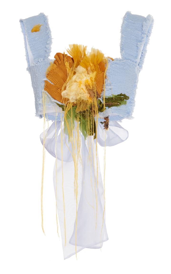 Moda Operandi Caroline Hu Embellished Applique Organza Top Size: S