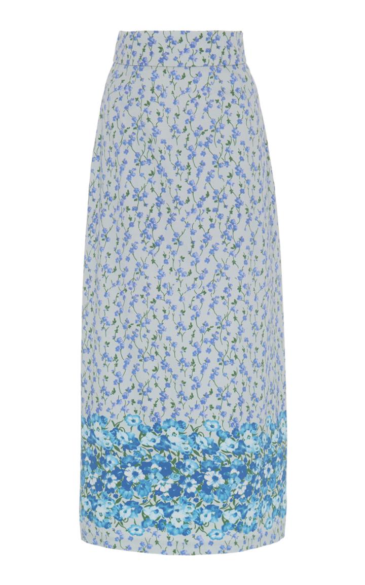Luisa Beccaria Floral-print Cotton-blend Midi Skirt