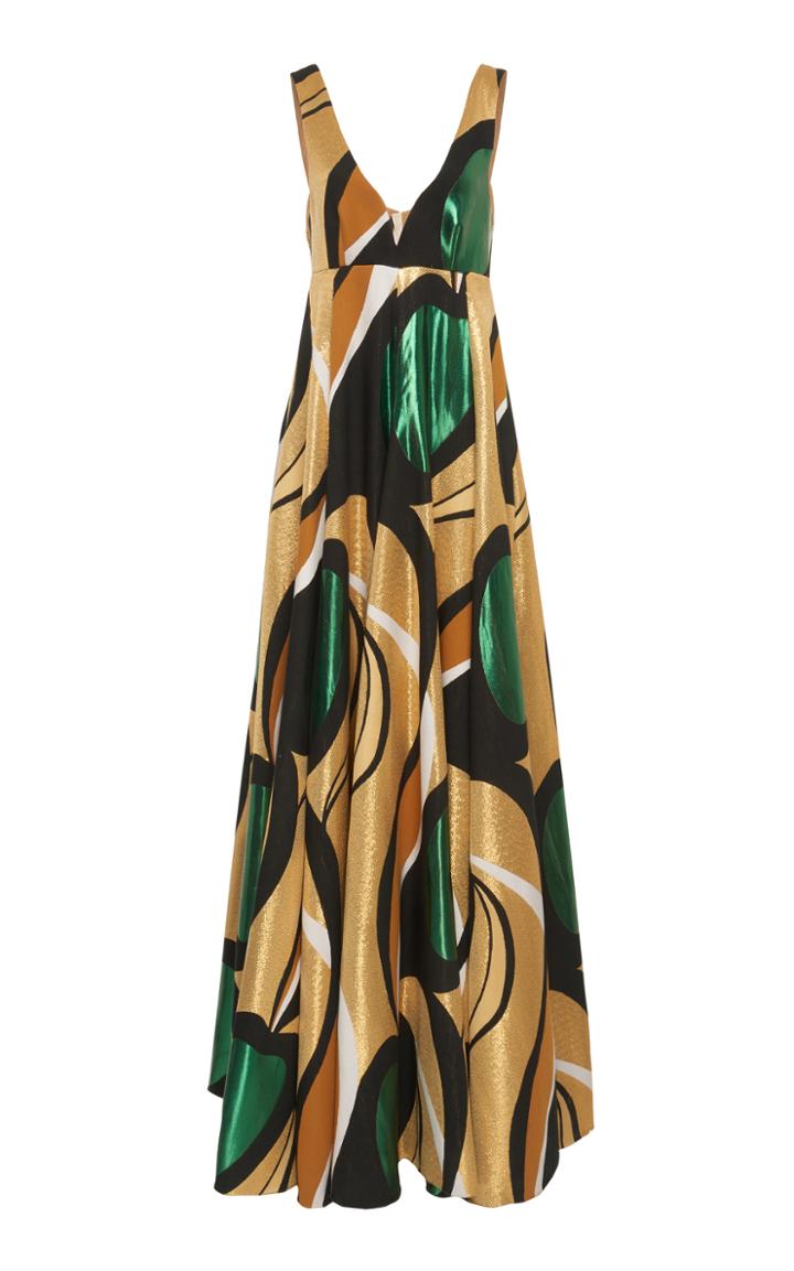 Rochas V Neck Printed Gown