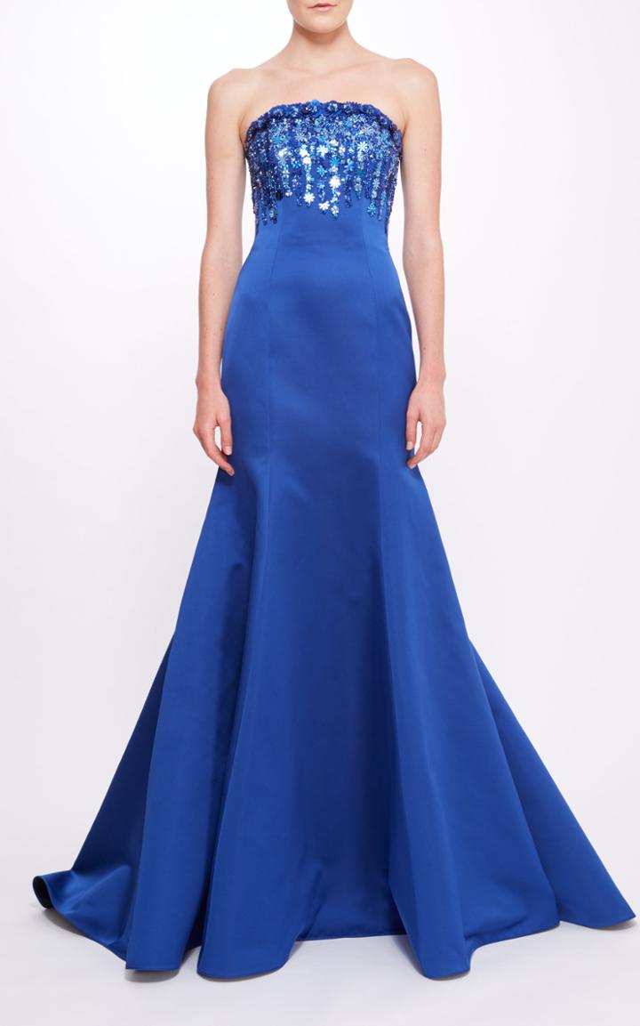 Moda Operandi Pamella Roland Double Duchess Satin Strapless Gown With Embroidered Bo