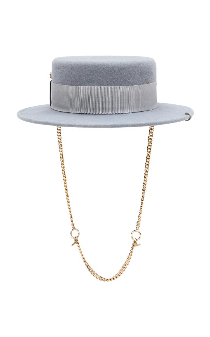 Ruslan Baginskiy Hats Chain-detailed Pierced Felt Canotier Hat
