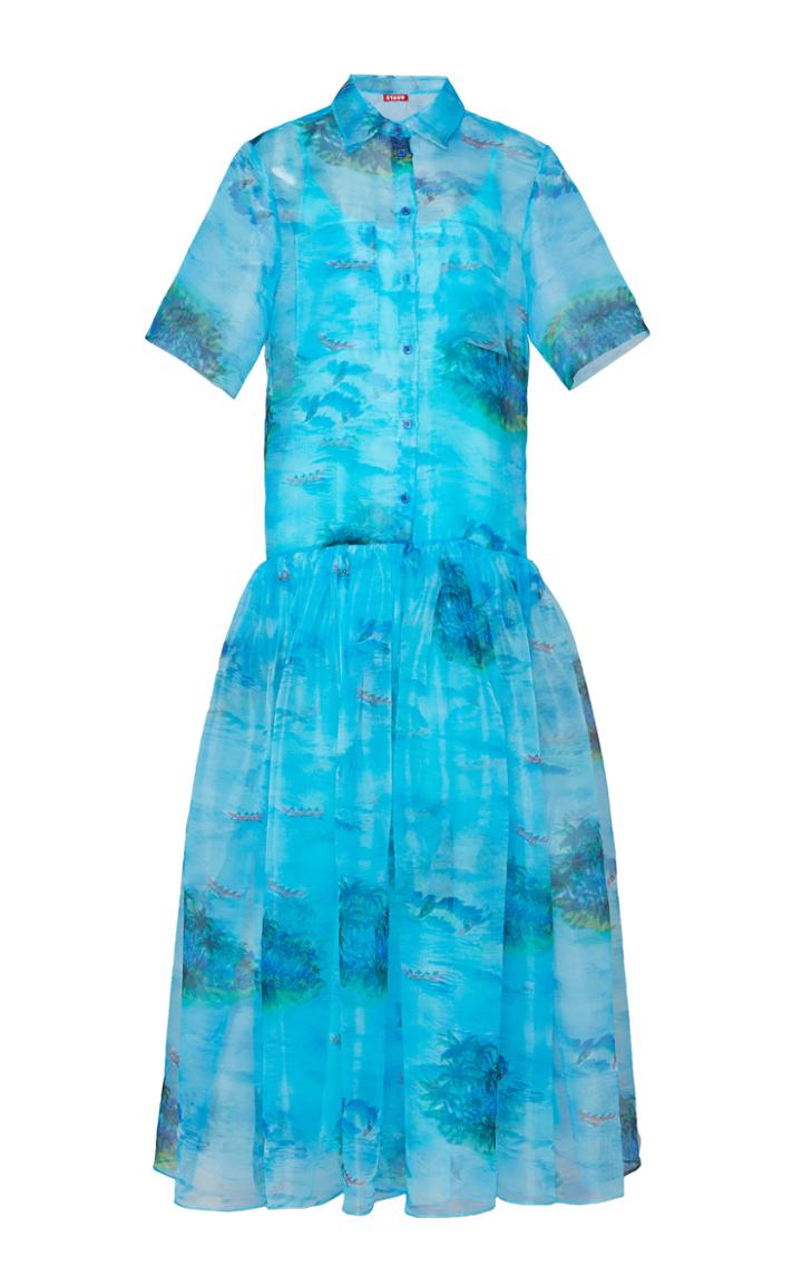Staud Riley Printed Drop Hem Maxi Dress