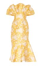 Markarian Demeter Strapless Ruffled Floral-print Satin Midi Dress