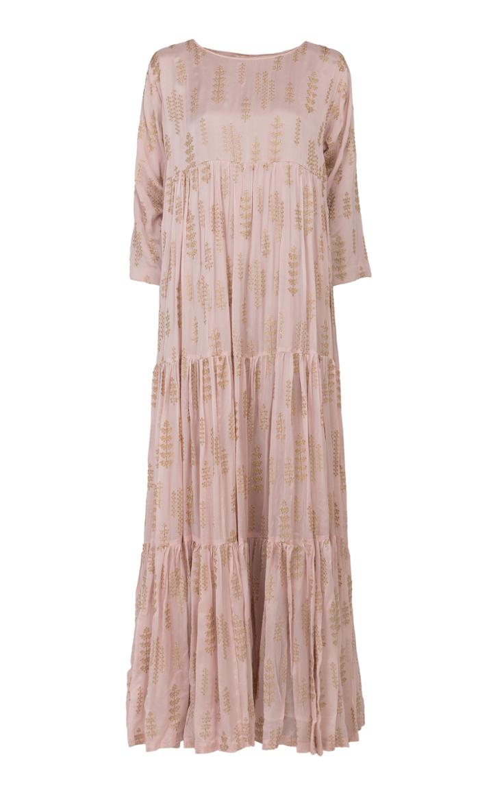 Bthaina All Over Gold Embroidered Tiered Georgette Caftan